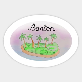 Banton watercolor Island travel, beach, sea and palm trees. Holidays and rest, summer and relaxation Sticker